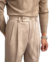 Herren Hose mit hohem Bund und Bundfalte in Beige