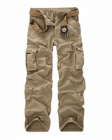 Herren Hose mit Mehrfachen Aufgesetzten Taschen und Gürtelstruktur in Khaki