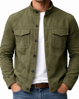 Herren Jacke mit Knopfleiste, Stehkragen und Brusttaschen mit Klappe in Hellgrün
