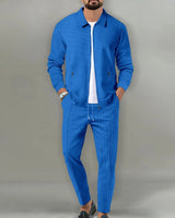 Herren Jacke mit Reißverschluss und Hose Set in Royalblau