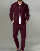 Herren Jacke mit Reißverschluss und Hose Set in Weinrot