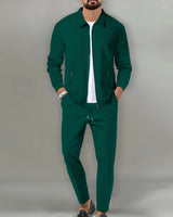 Herren Jacke mit Reißverschluss und Hose Set in Dunkelgrün