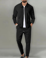 Herren Jacke mit Reißverschluss und Hose Set in Schwarz