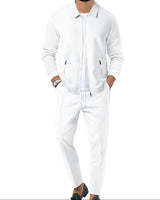 Herren Jacke mit Reißverschluss und Hose Set in Weiß