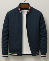 Herren Jacke mit Stehkragen, Reißverschluss und gerippten Bündchen in Marineblau