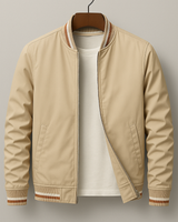 Herren Jacke mit Stehkragen, Reißverschluss und gerippten Bündchen in Beige