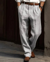 Maximilian | Herren Klassische Plissierte Elegante Leinenhose Lang in Grau