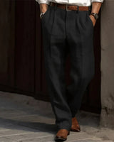 Maximilian | Herren Klassische Plissierte Elegante Leinenhose Lang in Schwarz