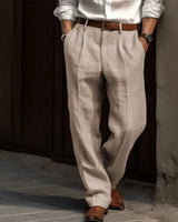 Maximilian | Herren Klassische Plissierte Elegante Leinenhose Lang in Beige