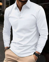 Niklas | Herren Klassisches Langarm-Poloshirt Slim-Fit Kentkragen in Weiß