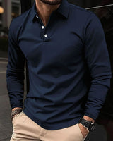Niklas | Herren Klassisches Langarm-Poloshirt Slim-Fit Kentkragen in Blau