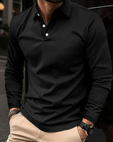 Niklas | Herren Klassisches Langarm-Poloshirt Slim-Fit Kentkragen in Schwarz