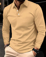 Niklas | Herren Klassisches Langarm-Poloshirt Slim-Fit Kentkragen in Khaki