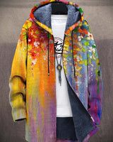 Simon | Herren Kunstdruck Fleece-Gefütterter Oversized Mens Cardigan mit Kapuze in Regenbogen