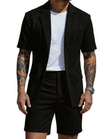 Herren Kurzarm-Blazer und Shorts Set mit Strukturmuster in Schwarz