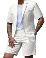 Herren Kurzarm-Blazer und Shorts Set mit Strukturmuster in Weiß