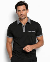 Herren-Kurzarm-Poloshirt mit gemustertem Besatz in Schwarz