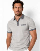 Herren-Kurzarm-Poloshirt mit gemustertem Besatz in Grau