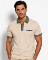 Herren-Kurzarm-Poloshirt mit gemustertem Besatz in Beige