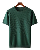 Herren Kurzarm Strickoberteil mit geometrischem V Muster in Grün