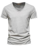 Sebastian | Herren Kurzarm V-Ausschnitt Slim-Fit T-Shirt knitterfrei in Hellgrau