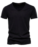 Sebastian | Herren Kurzarm V-Ausschnitt Slim-Fit T-Shirt knitterfrei in Schwarz