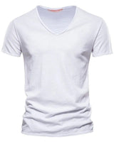 Sebastian | Herren Kurzarm V-Ausschnitt Slim-Fit T-Shirt knitterfrei in Weiß