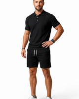 Herren Kurzarmblazer- und Shorts-Set in Schwarz