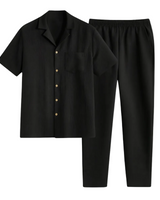 Herren Kurzarmhemd und Hose Set in Schwarz