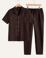 Herren Kurzarmhemd und Hose Set in Braun