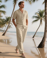 Herren Kurzarmhemd und Hose Set in Beige