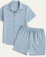 Herren Kurzarmhemd und Shorts Set in Hellblau