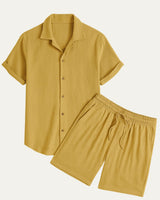 Herren Kurzarmhemd und Shorts Set in Senfgelb
