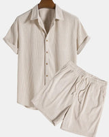 Herren Kurzarmhemd und Shorts Set in Beige