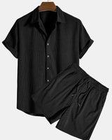 Herren Kurzarmhemd und Shorts Set in Schwarz