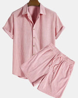 Herren Kurzarmhemd und Shorts Set in Blassrosa