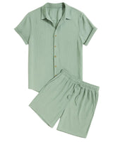 Herren Kurzarmhemd und Shorts Set in Salbeigrün