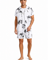 Herren Kurzarmhemd- und Shorts-Set mit Palmenmuster in Weiß