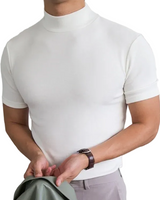 Herren Kurzarmshirt mit hohem Kragen in Weiß