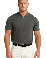 Herren-Kurzarmshirt mit Split-Kragen und Rippbündchen in Grau