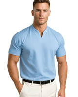Herren-Kurzarmshirt mit Split-Kragen und Rippbündchen in Hellblau