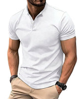 Herren-Kurzarmshirt mit Stehkragen und Knopfleiste in Weiß