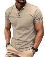 Herren-Kurzarmshirt mit Stehkragen und Knopfleiste in Khaki