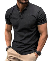 Herren-Kurzarmshirt mit Stehkragen und Knopfleiste in Schwarz