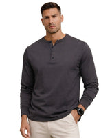 Herren-Langarm-Henley-Shirt mit Knopfleiste und Rippbündchen in Dunkelgrau