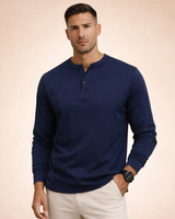 Herren-Langarm-Henley-Shirt mit Knopfleiste und Rippbündchen in Marineblau