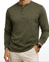 Herren-Langarm-Henley-Shirt mit Knopfleiste und Rippbündchen in Armeegrün