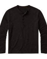 Herren-Langarm-Henley-Shirt mit Knopfleiste und Rundhalsausschnitt in Schwarz