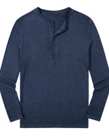 Herren-Langarm-Henley-Shirt mit Knopfleiste und Rundhalsausschnitt in Blau