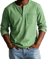 Herren Langarm-Henleyshirt mit Knopfleiste und Brusttasche in Grün